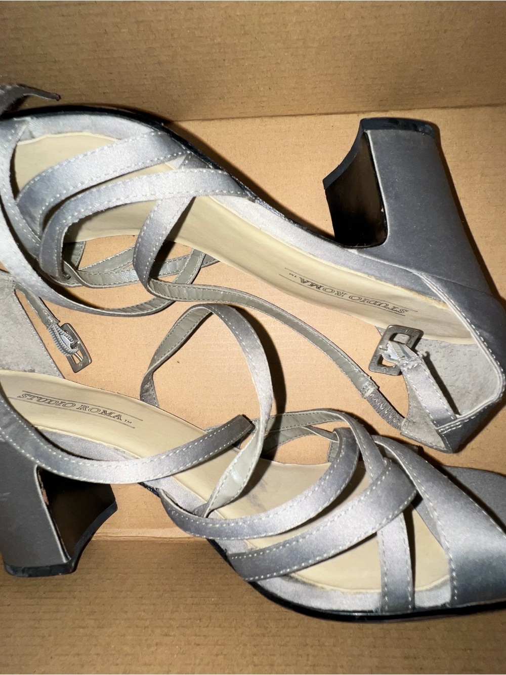 Studio Roma Silver Strapped Block Heel Sandals